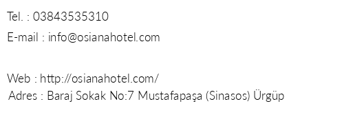 Osiana Hotel telefon numaralar, faks, e-mail, posta adresi ve iletiim bilgileri
